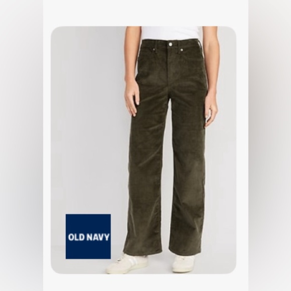 Old Navy Higher High-Waisted Wide Leg Corduroy Pants Heritage Green